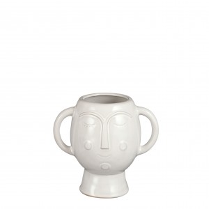 Keramická biela dekoratívna hladká váza v tvare hlavy s tvárou a uškami 17,5 x 11,5 x 16 cm 38246