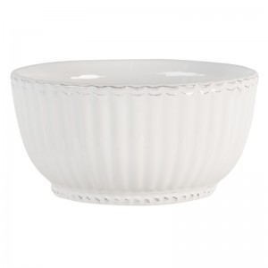 Keramická biela servírovacia miska na polievku okrúhleho tvaru so strieborným dekorovaním s priemerom 14 cm Clayre & Eef 36081