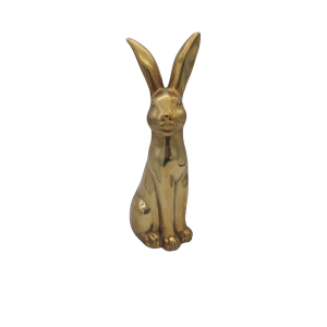 Keramická dekorácia sediaceho zajaca v zlatom farebnom prevedení s dlhými ušami 19,5 x 15 x 48,5 cm 39506