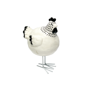 Keramická dekorácia sliepky v bielo-čiernom farebnom prevedení na kovových nohách 15,2 x 11,5 x 22,1 cm 39834