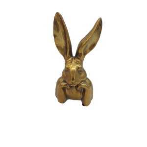Keramická dekorácia zajaca v zlatom farebnom prevedení s dlhými ušami 16 x 10,5 x 30,5 cm 39502