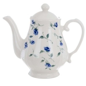 Keramická dóza - čajník v bielom farebnom prevedení  s kvetovaným modro-zeleným dekorom 21 x 13 x 20 cm Blanc Maricló 42267