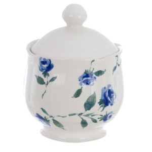 Keramická dóza - cukornička v bielom farebnom prevedení s kvetovaným modro-zeleným dekorom 21 x 13 x 20 cm Blanc Maricló 42268