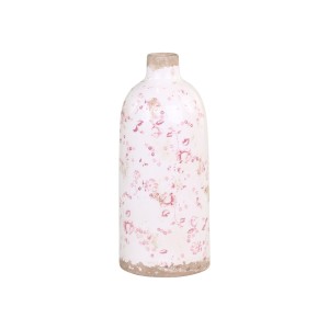 Keramická krémová fľaša s obitým vzhľadom s dekorom ružových kvietkov vo vintage štýle 26x11 cm Chic Antique 33764