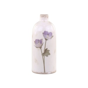 Keramická krémová váza s obitým vzhľadom s dekorom kvietkov vo vintage štýle 11 x 26 cm Chic Antique 41421