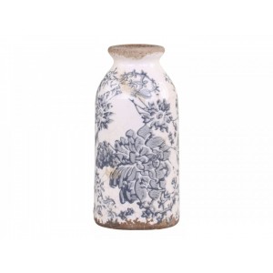Keramická krémová váza s obitým vzhľadom s dekorom modrých kvetov vo vintage štýle Chic Antique 35223