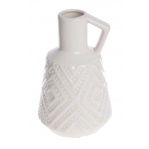 Keramická krémová váza so vzorom tlačených kociek s uškom 15 x 23,5 cm 35501