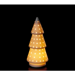 Keramická vianočná dekorácia stromčeka v bielom farebnom prevedení s LED osvetlením 6,5 x 15 cm 41840