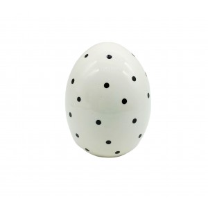Keramické biele vajíčko v jednoduchom štýle s bodkovaným čiernym dekorovaním 10,5 x 10,5 x 13,2 cm 39838