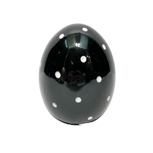 Keramické čierne vajíčko v jednoduchom štýle s bodkovaným bielym dekorovaním 11,9 x 11,9 x 16,4 cm 39837
