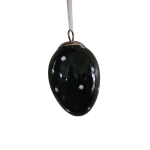 Keramické závesné čierne vajíčko v jednoduchom štýle s bodkovaným bielym dekorovaním 6,5 x 4,5 x 4,8 cm 39841