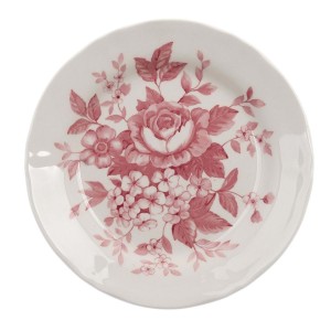 Keramický dezertný tanier v bielom farebnom prevedení s kvetovaným staroružovým dekorom o priemere 20 cm Blanc Maricló 41762