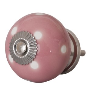 Keramický gombík na šuflík ružový s bielymi bodkami 4 cm Clayre-Eef