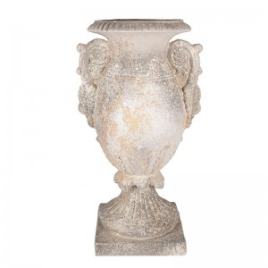 Keramický kvetináč - váza v béžovo-sivom farebnom prevedení a v ošúchanom vintage štýle na podstavci 34 x 26 x 60 cm Clayre & Eef 43370
