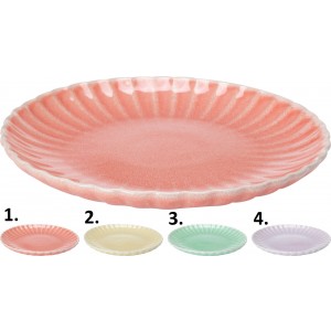 Keramický plytký tanier s jednoduchým dekorovaním v štyroch farebných prevedeniach 26 x 3 cm 43086