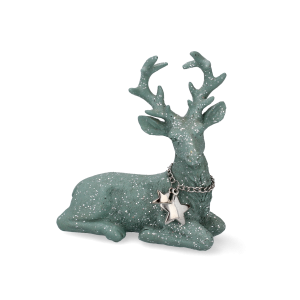 Keramický sob ležiaci v mentolovej farbe s trblietkami a náhrdelníkom s hviezdami 17 x 6 x 18,5 cm 35636