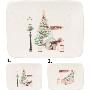 Keramický tanier v bielom farebnom prevedení s vianočným motívom v dvoch prevedeniach 20 x 15 cm 41446