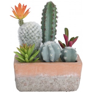 Kompozícia rôznych umelých kaktusov v terakotovom kvetináči 20 x 15 cm 33430