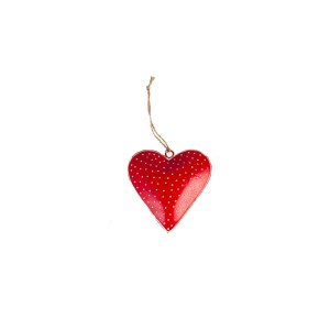 Kovová dekorácia ako kovové červené srdce s bielymi bodkami a s jutovou šnúrkou na zavesenie 11 x 11 cm Isabelle Rose 35863