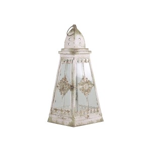 Kovová dekorácia lampáša v antickom krémovom farebnom prevedení a ošúchanom vintage štýle 19,5 x 19,5 x 46,5 cm Chic Antique 41196