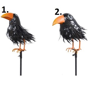 Kovová dekorácia napichovačky v tvare vtáčika - vrany s čiernym perím a oranžovým zobáčikom v dvoch prevedeniach 24 x 10 x 133 cm 42154