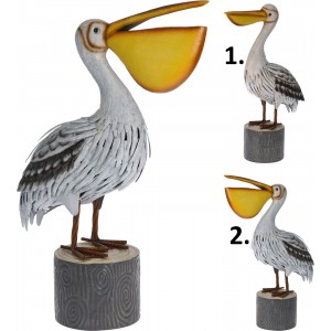 Kovová dekorácia stojaceho pelikána s veľkým zobákom na kovovom podstavci v dvoch variantoch 40,5 cm 37185