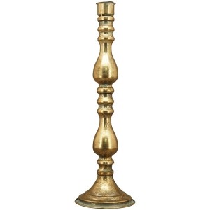 Kovová dekorácia svietnika na vysokú sviečku v zlatom farebnom prevedení v ošúchanom štýle 16 x 16 x 52,5 cm 42168