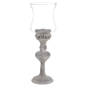 Kovová dekorácia svietnika so sklenenou vázou v sivom farebnom prevedení v ošúchanom štýle 13 x 13 x 43 cm Blanc Maricló 42273