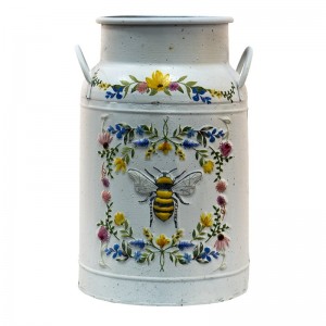 Kovová dóza na mlieko v bielom farebnom prevedení s kvetinovým a včelím motívom 19 x 28 cm Clayre & Eef 37584