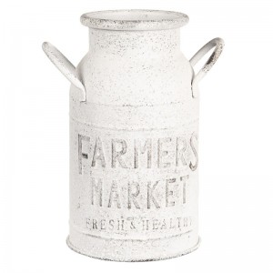 Kovová dóza na mlieko v bielom farebnom prevedení s nápisom Farmers Market 18 x 15 x 27 cm Clayre & Eef 38111