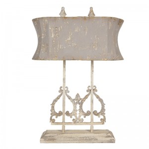 Kovová stolná lampa v krémovom farebnom prevedení a ošúchanom štýle na podstavci 50 x 25 x 74 cm Clayre & Eef 42883