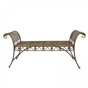 Kovová záhradná dekorácia lavičky v ošúchanom vintage štýle s dekorovaním a opierkami 124 x 41 x 66 cm Clayre & Eef 41386