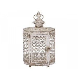 Kovový biely lampáš - svietnik s vintage dekorom a rúčkou 19 x 32 cm Chic Antique 38736