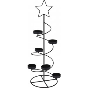 Kovový čierny stojan - svietnik na šesť čajových sviečok s dekorom hviezdy 50 cm 38831