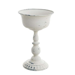Kovový kvetináč - váza v bielom farebnom prevedení na stopke v ošúchanom romantickom štýle 20 x 20 x 33 cm Blanc Maricló 39942