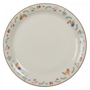 Krémový keramický dezertný tanier s motívom kohúta a sliepky s kvietkami o priemere 20 cm Clayre & Eef 36086