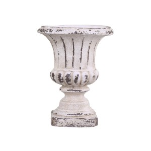 Kvetináč - váza z magnesie na stopke v antickom krémovom prevedení a ošúchanom vintage štýle 23 x 23 x 29,5 cm Chic Antique 41195