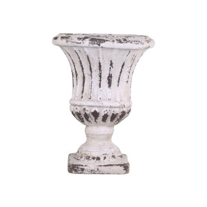 Kvetináč - váza z magnesie na stopke v antickom krémovom prevedení a ošúchanom vintage štýle 32,5 x 32,5 x 42 cm Chic Antique 41194