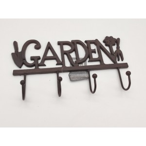 Liatinový kovový vešiak ako dekorované háčiky vo vintage štýle s nápisom Garden 30 x 5,5 x 17,6 cm Esschert Design 26345