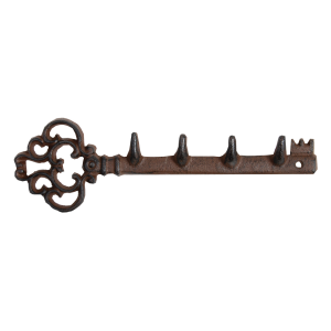 Liatinový kovový vešiak s dekorovanými háčikmi vo vintage štýle v tvare kľúča 29 x 9,5 x 2,5 cm Esschert Design 38571