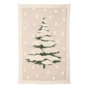 Mäkučký koberec v krémovom prevedení s dekorom zasneženého stromu v schaby chic romantickom štýle 75 x 120 cm Blanc Maricló 41822