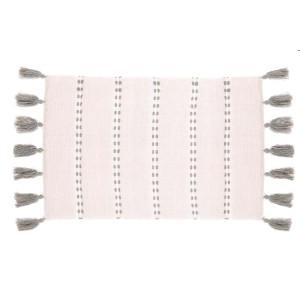 Mäkučký koberec v ružovo-sivom prevedení so sivými strapcami v schaby chic romantickom štýle 50 x 80 cm Blanc Maricló 41817