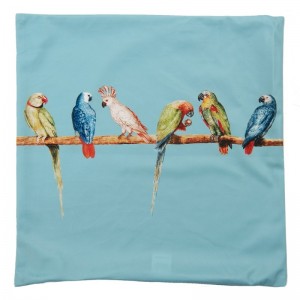 Obliečka na vankúš tyrkysovej farby s motívom exotických papagájov 45 x 45 cm Clayre & Eef 37593