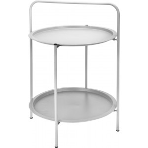 Okrúhly kovový záhradný stolík stolík bielej farby ako etažér s dvomi poschodiami 50 x 66 cm 36464
