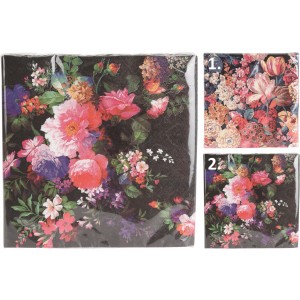 Papierové servítky čiernej farby s kvetinovým vzorom v dvoch variantoch 33 x 33 cm 36499