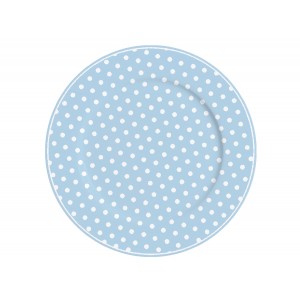 Pastelovo modrý retro porcelánový plytký tanier s bodkovaným bielym dekorom o priemere 23 cm Isabelle Rose 35876