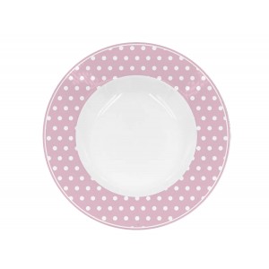 Pastelovo ružový retro porcelánový hlboký tanier s bodkovaným bielym dekorom o priemere 22 cm Isabelle Rose 35885