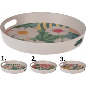 Plastový melamínový podnos -tácka s kvetinovým dekorovaním v troch prevedeniach 30 x 4 cm 40593