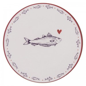 Plastový tanier - tácka v bielo-modrom farebnom prevedení s dekorom rýb a srdiečok 33 x 1 cm Clayre & Eef 41986