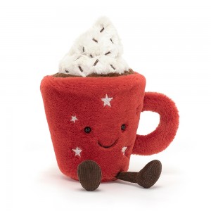 Plyšová horúca čokoláda Amuseable Hot Chocolate v červenom hrnčeku s nadýchanou bielou šľahačkou 19 cm Jellycat 41955